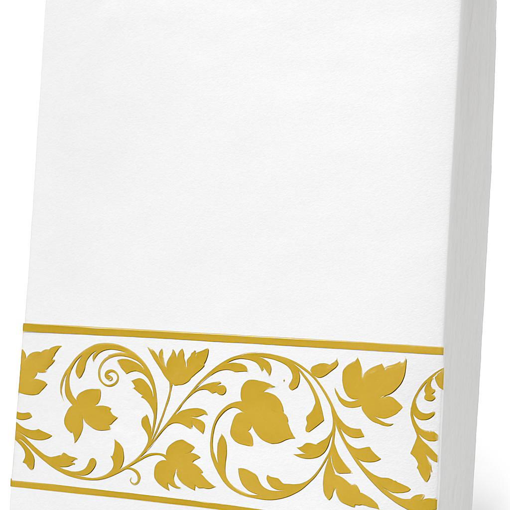 Elegant White and Gold Scroll Guest Towels, 24-Pack