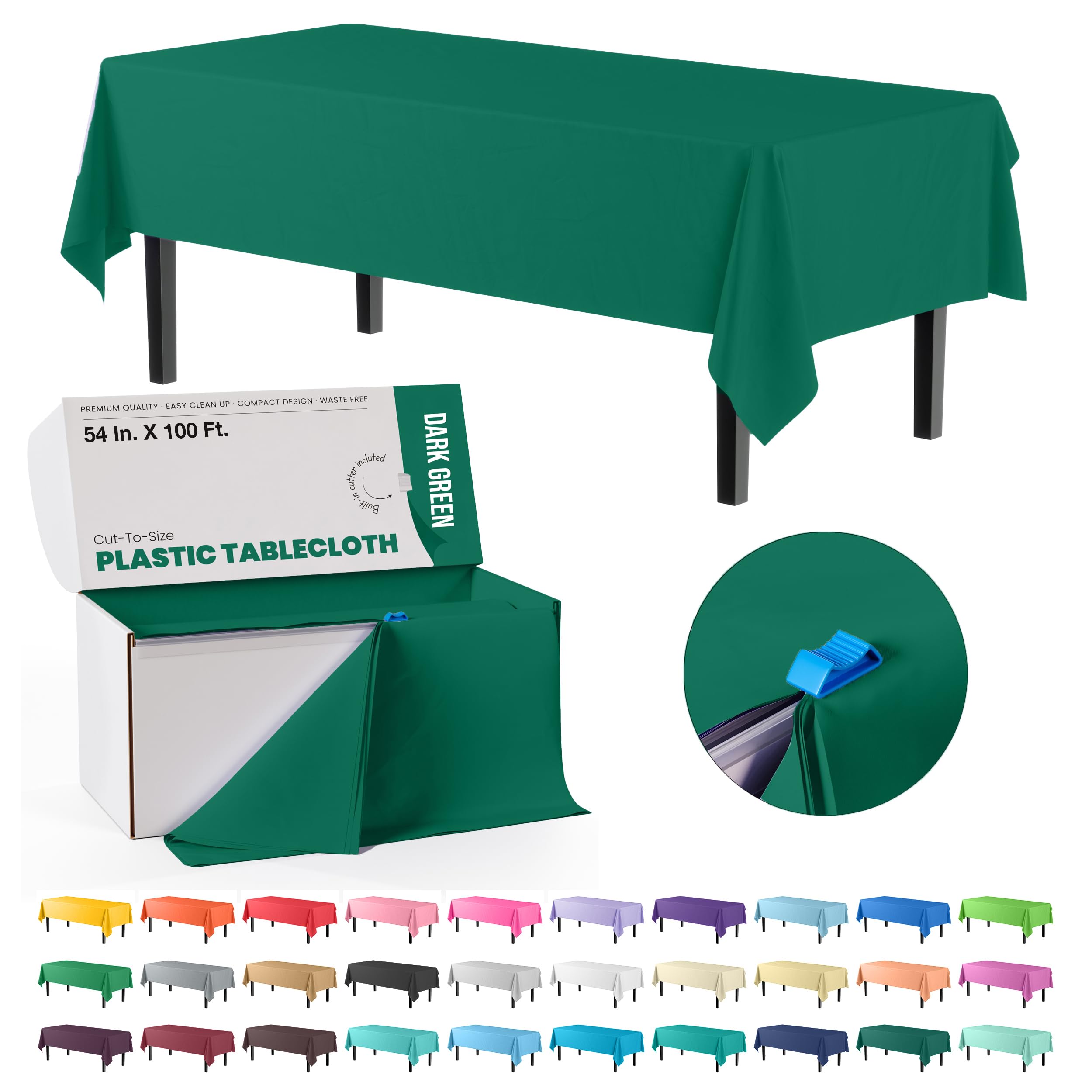 54 In. x 100 Ft. Cut To Size Table Roll | Dark Green