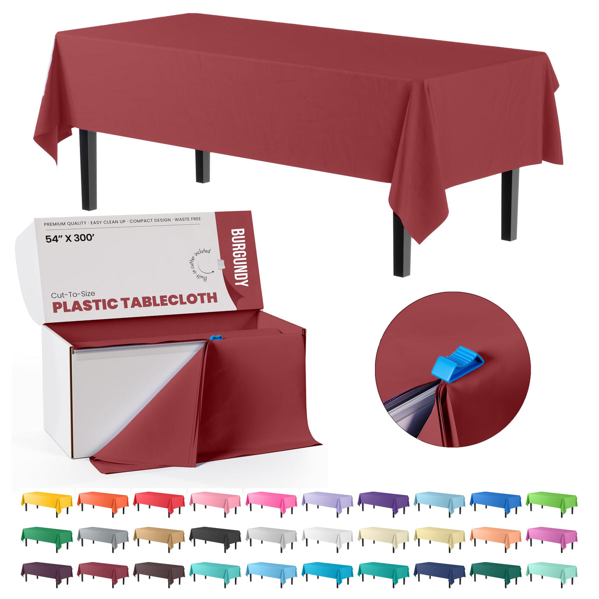 54 In. x 300 Ft. Cut To Size Table Roll | Burgundy