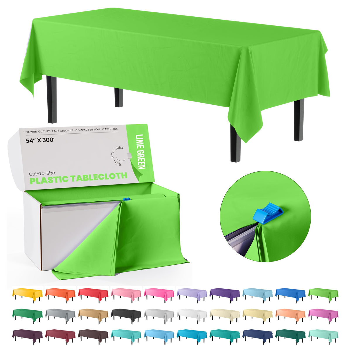 54 In. x 300 Ft. Cut To Size Table Roll | Lime Green