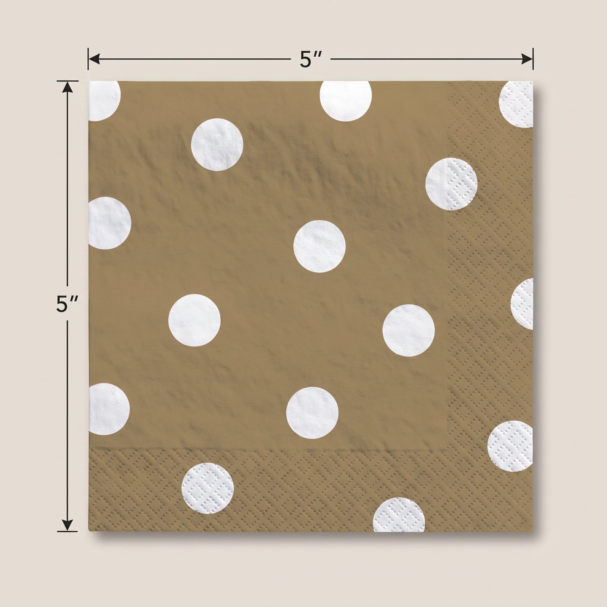 Gold Dot Border Beverage Napkins - Printed Ensemble - 5 In. X 5 In.