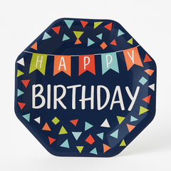 "Happy Birthday" Colorful Confetti 7" Octagon Paper Plates, 8-Pack