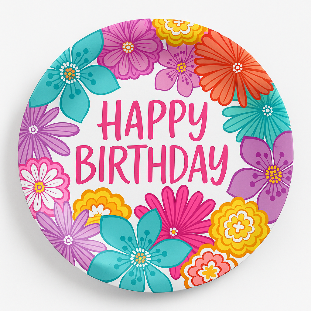 Pretty Petals Birthday Paper Plates - 6.75"