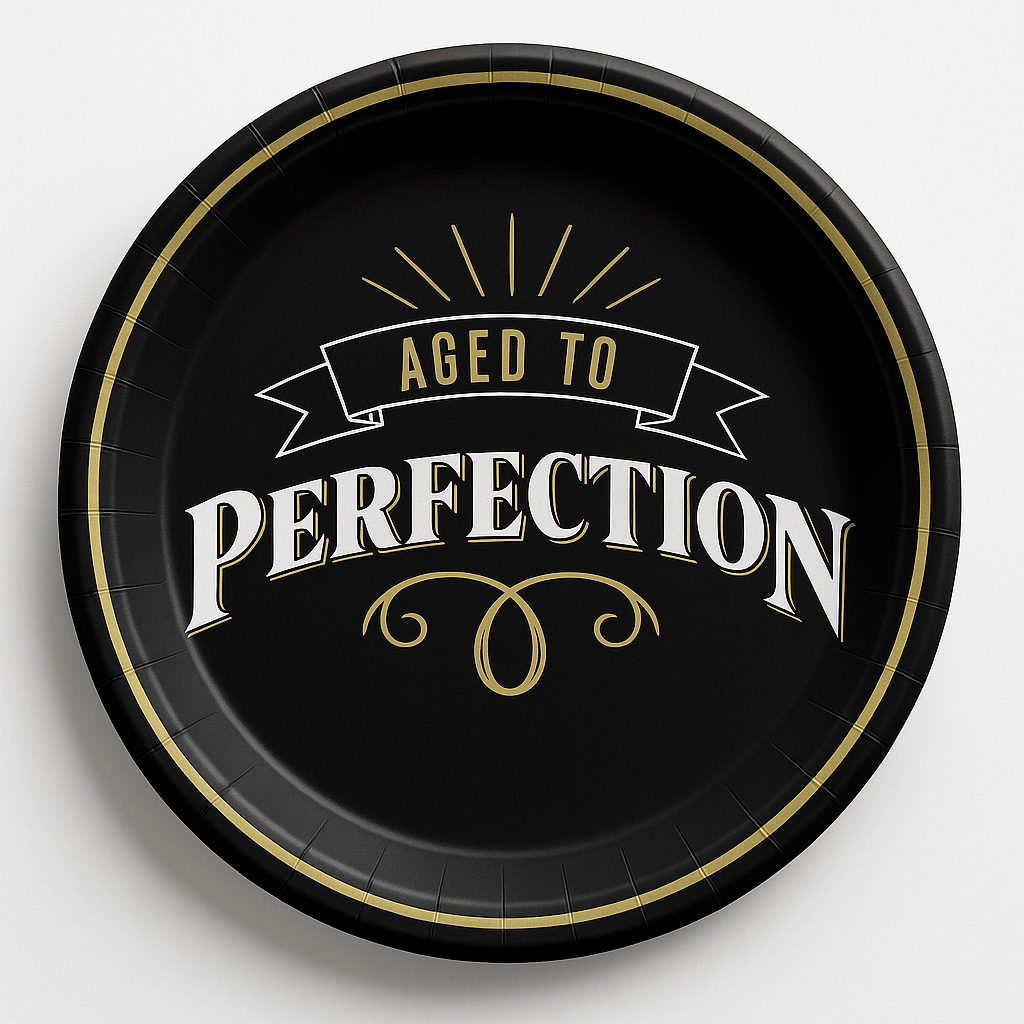 "Aged to Perfection" Gold-Trimmed Birthday Plates, 7-Inch, 8-Pack