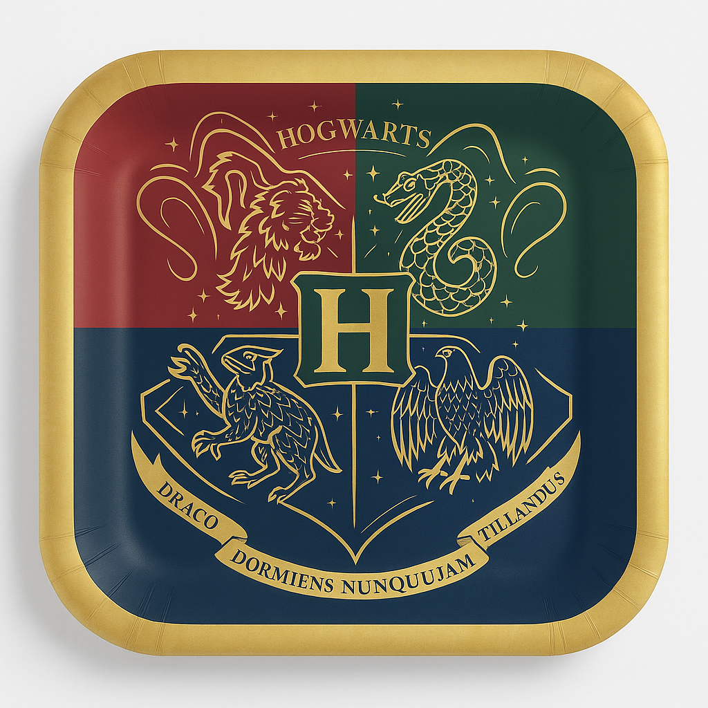 Harry Potter Hogwarts Crest Square Dessert Plates - 7", 8-Pack