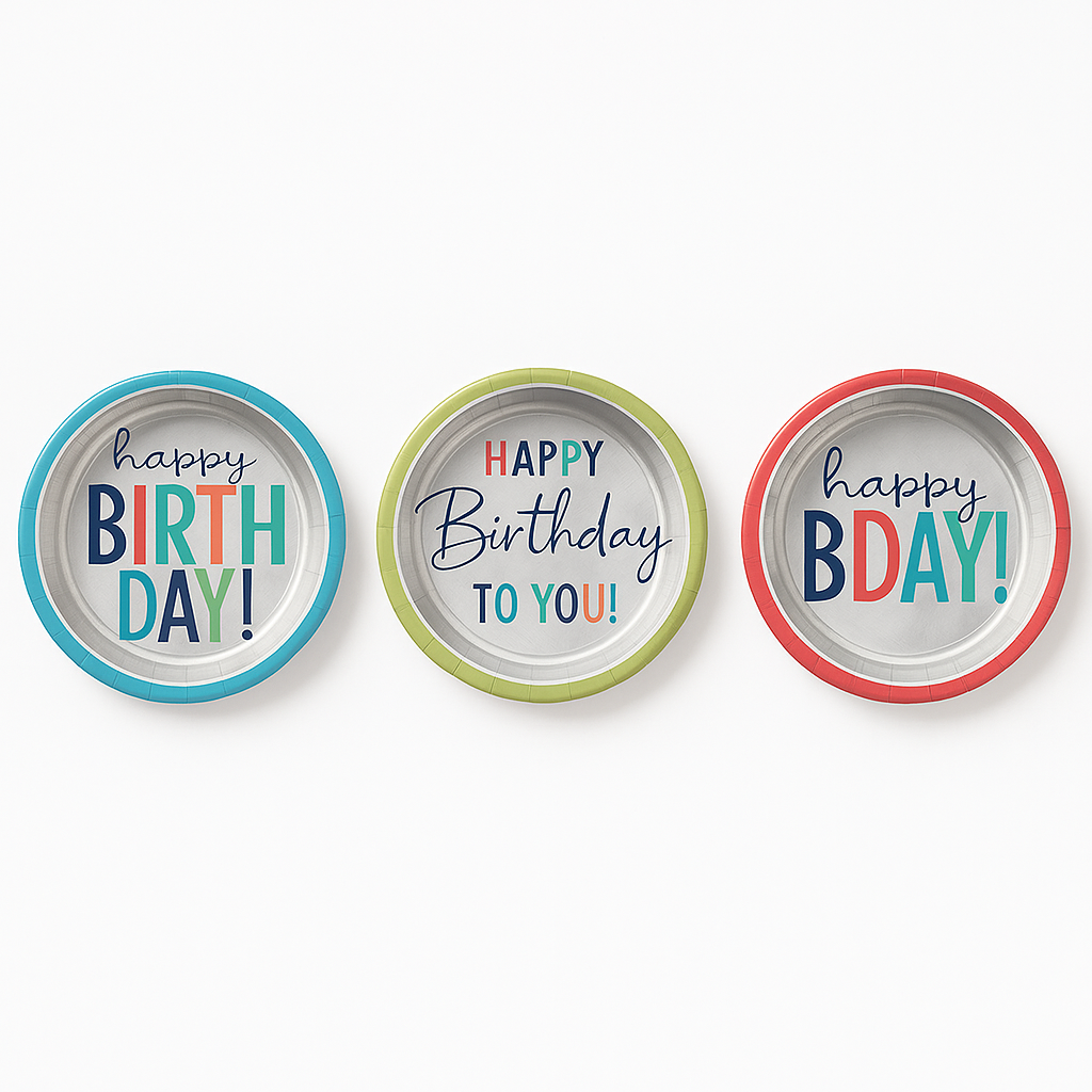 Vibrant 7" Happy Birthday Round Plates - Assorted Designs