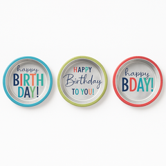 Vibrant 7" Happy Birthday Round Plates - Assorted Designs