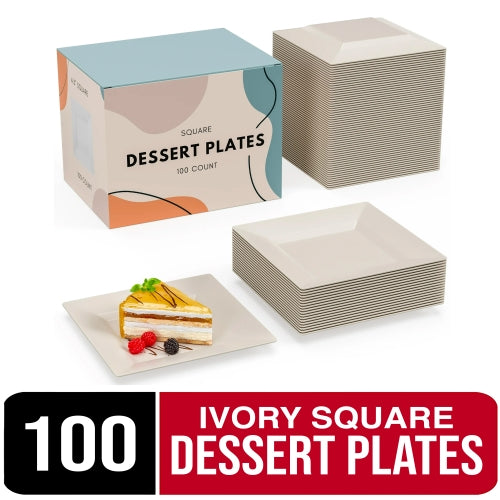 4.5 In. Ivory Square Plates | 100 Count