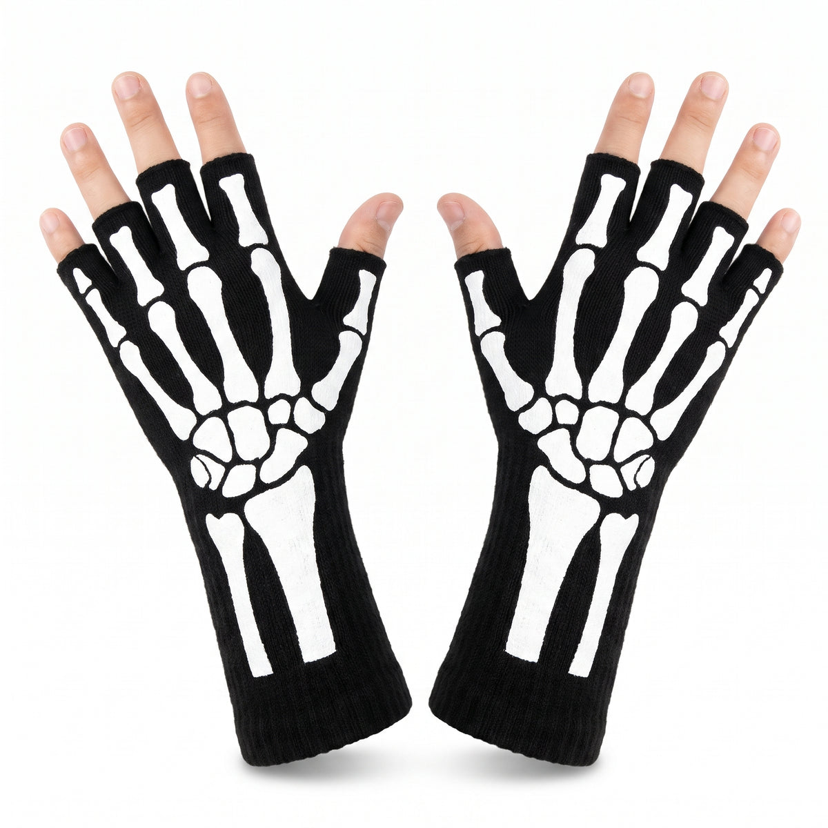 Glow-in-the-Dark Skeleton Fingerless Gloves - Adult Halloween Accessory