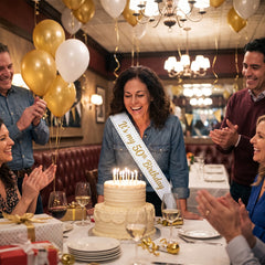 Golden Age 50th Birthday Sash - Elegant White and Gold Wearable Party Accessory