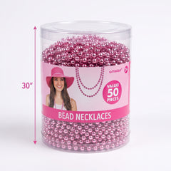 Bright Pink Bead Necklaces, 50 Pack - 30 Inch, Perfect for Team Spirit Events