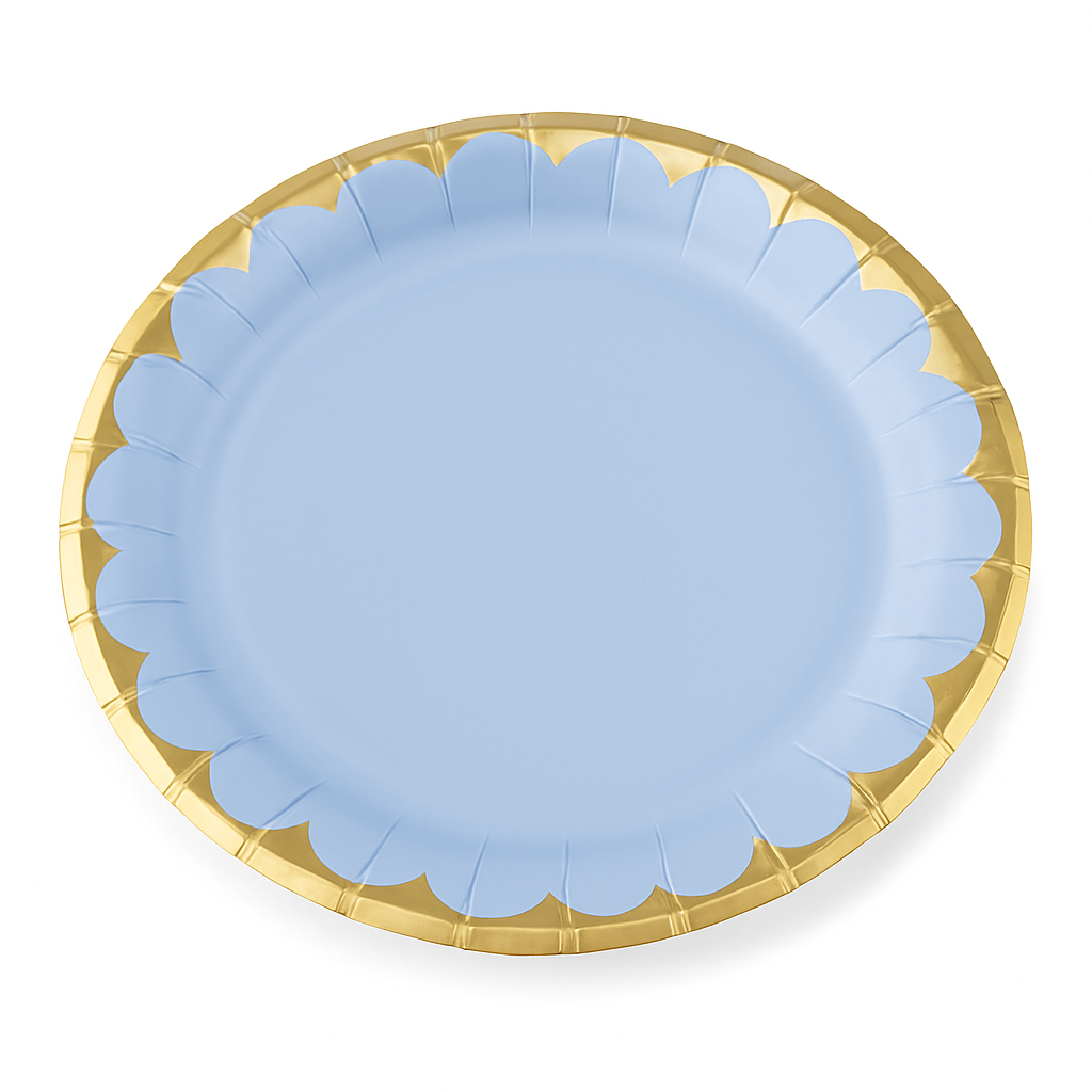 Elegant 10" Ice Blue and Gold Paper Plates