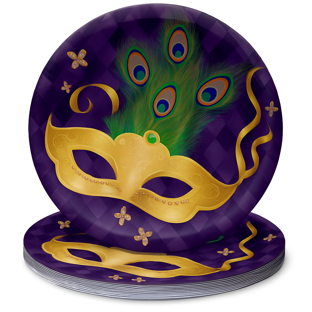 Mardi Masquerade 9" Round Paper Plates