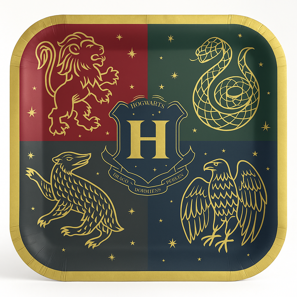 Harry Potter Hogwarts House Square Paper Plates, 9-Inch, 8-Pack