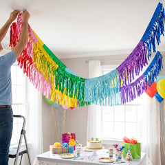 Vibrant Rainbow Ceiling Decoration Garland - 12ft Foil Fringe