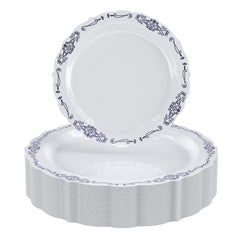 White/Navy Victorian Design Plates | Combo Pack 40/40