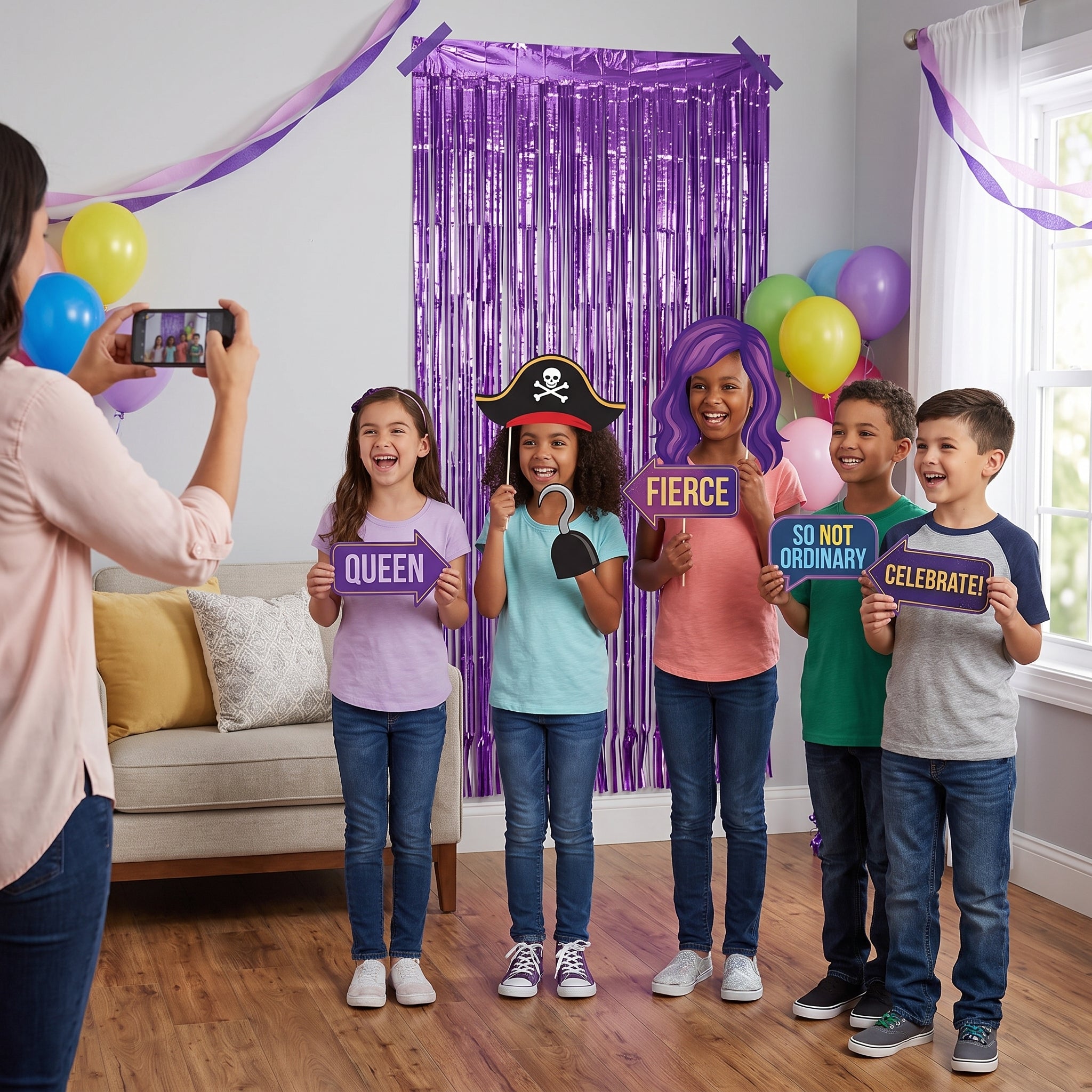 Disney Descendants 3 Photo Booth Kit with Purple Fringe Scene Setter