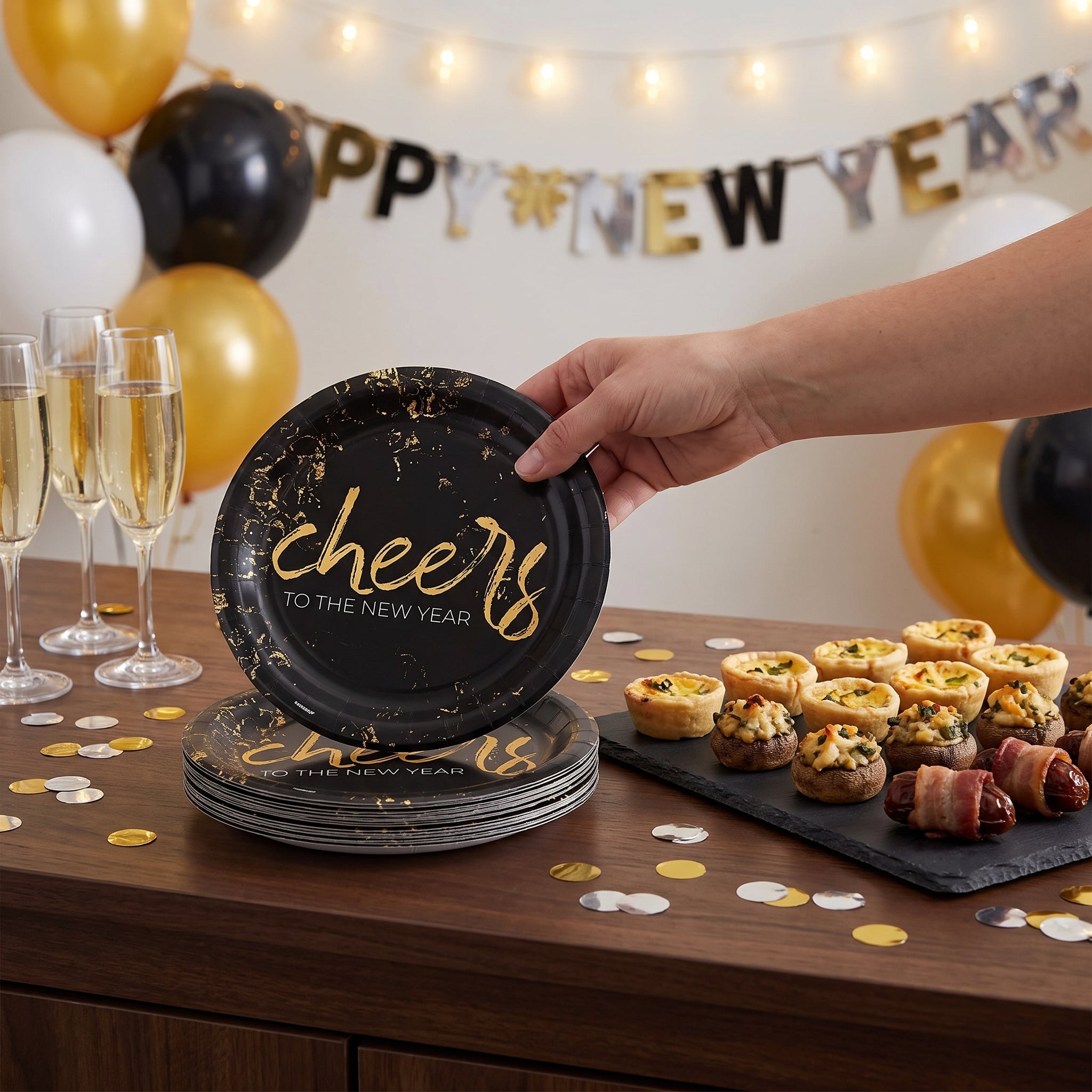 "Cheers To The New Year" 6.75-Inch Round Paper Plates - 20 Pack