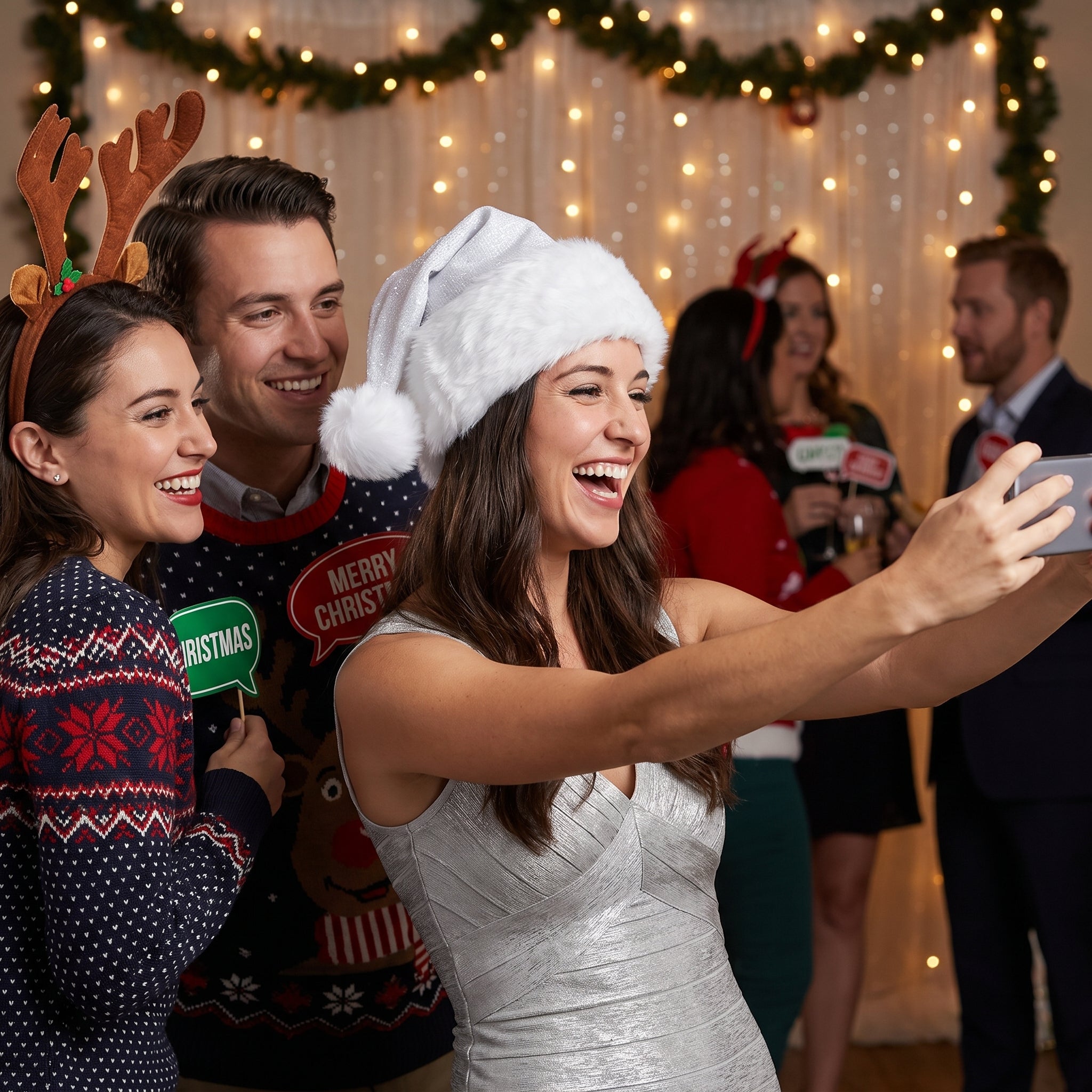Deluxe White Tinsel Santa Hat
