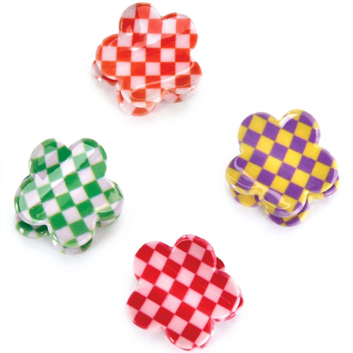 Checkerboard Flower Hair Clips - 24 Pack