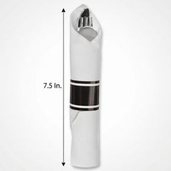 Premium Black Rolled Cutlery Set with Guest Towel - 10 pack