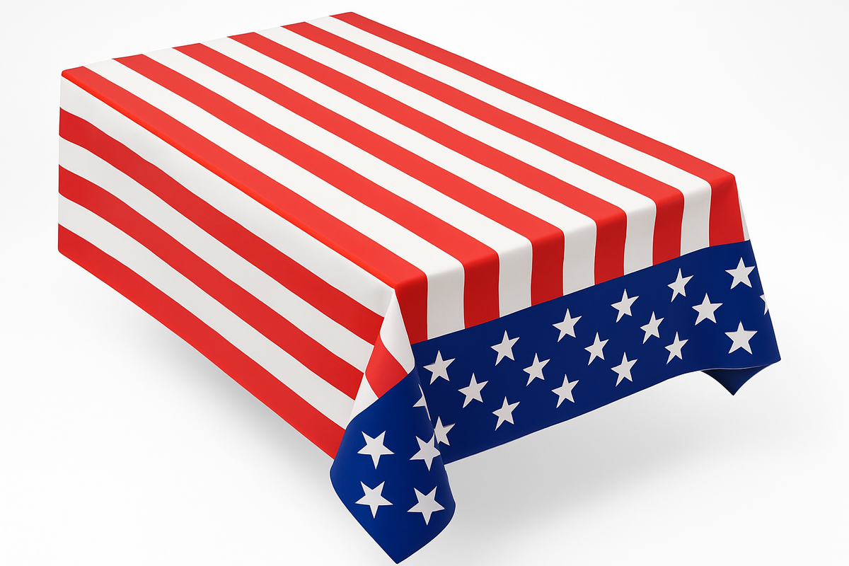 Patriotic Stars & Stripes Flannel Back Vinyl Tablecover - 52" x 90"