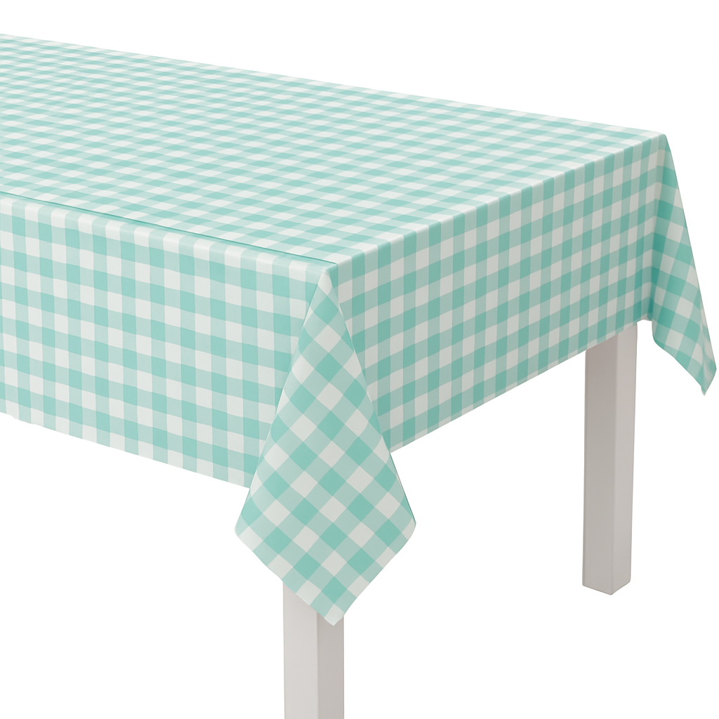 Green and White Gingham Fabric Table Cover for Easter