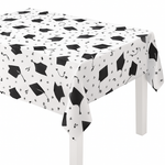 Graduation Celebration Plastic Table Cover, Black & White, 54x84-In