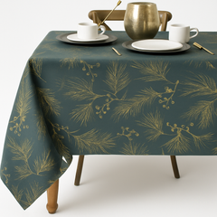 Christmas Traditional Gold Metallic Fabric Table Cover, 60" x 104"