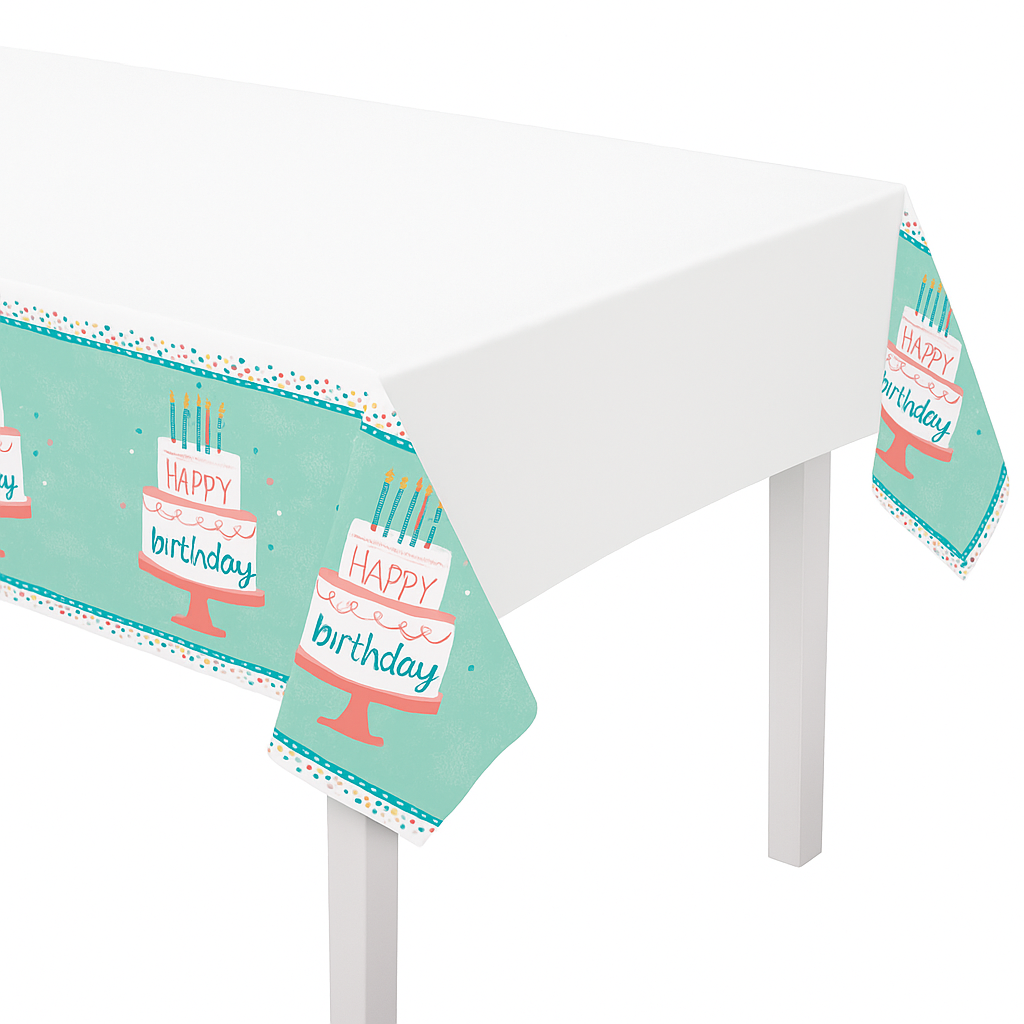Happy Cake Day Birthday Plastic Table Cover, 54x84 inches