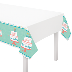 Happy Cake Day Birthday Plastic Table Cover, 54x84 inches