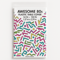 Awesome '80s Plastic Table Cover ‚Äì Bold Memphis Design, 54x102-Inch