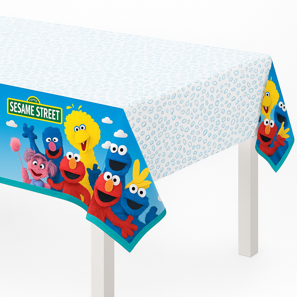 Sesame Street Plastic Table Cover - Featuring Elmo, Big Bird, and Cookie Monster, 54x96 inches