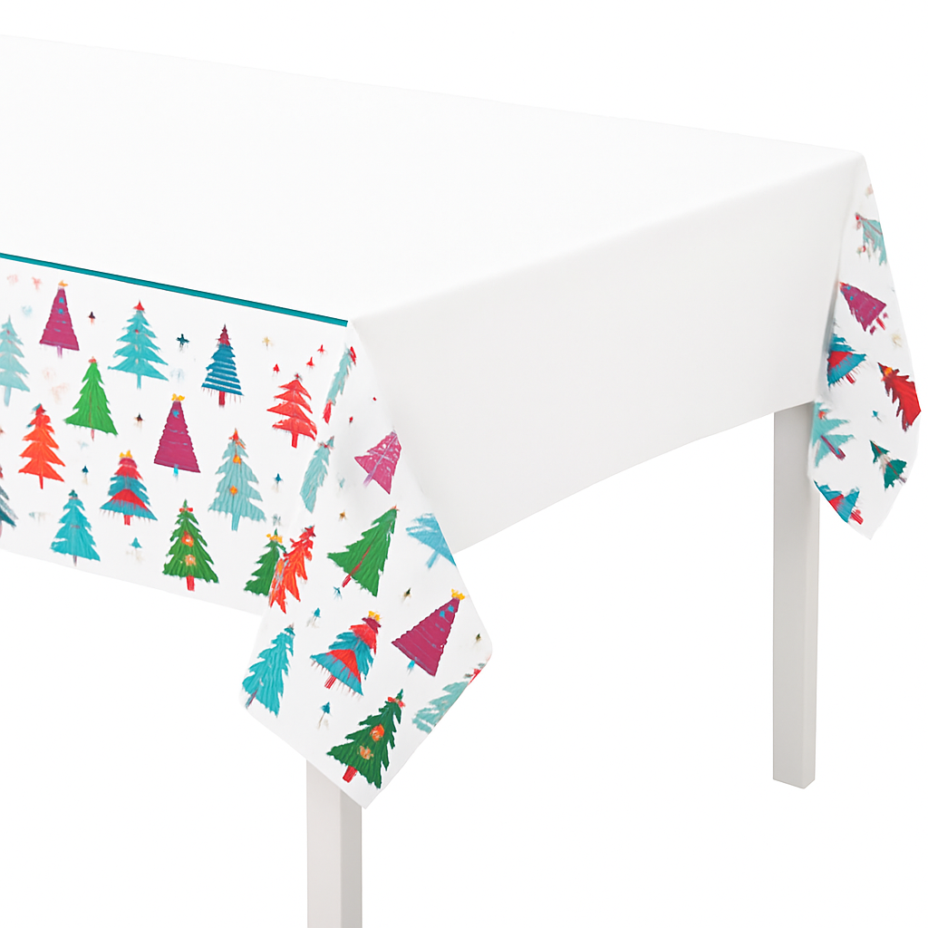 Festive Christmas Trees Plastic Table Cover - 54" x 102"