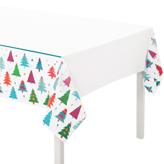 Festive Christmas Trees Plastic Table Cover - 54" x 102"