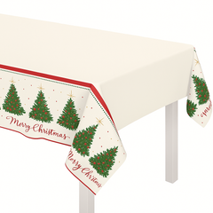 Elegant Evergreen Christmas Plastic Table Cover, 54" x 102"