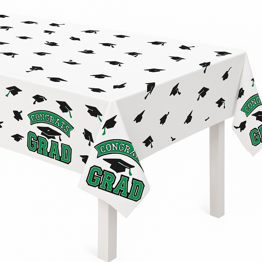 True to Your School "Congrats Grad" Green Plastic Table Cover