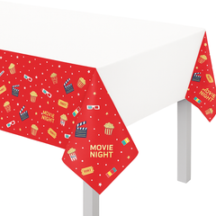 Movie Night Plastic Table Cover - 54"x102" | Film & Popcorn Design
