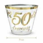Elegant 50th Anniversary Plastic Tumblers, 9 oz, Clear/Gold, 30-Pack