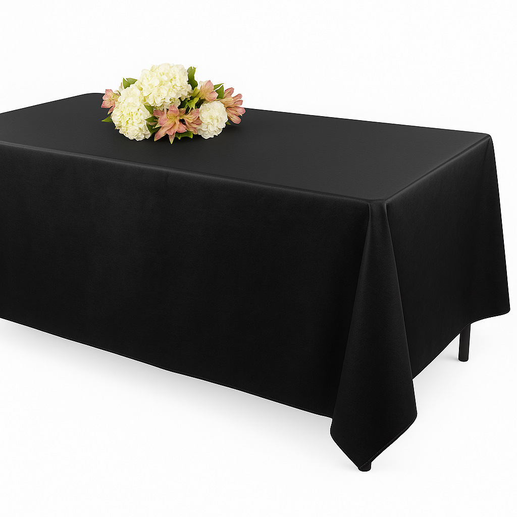 Elegant Black Flannel-Backed Vinyl Fitted Table Cover, 72-Inch