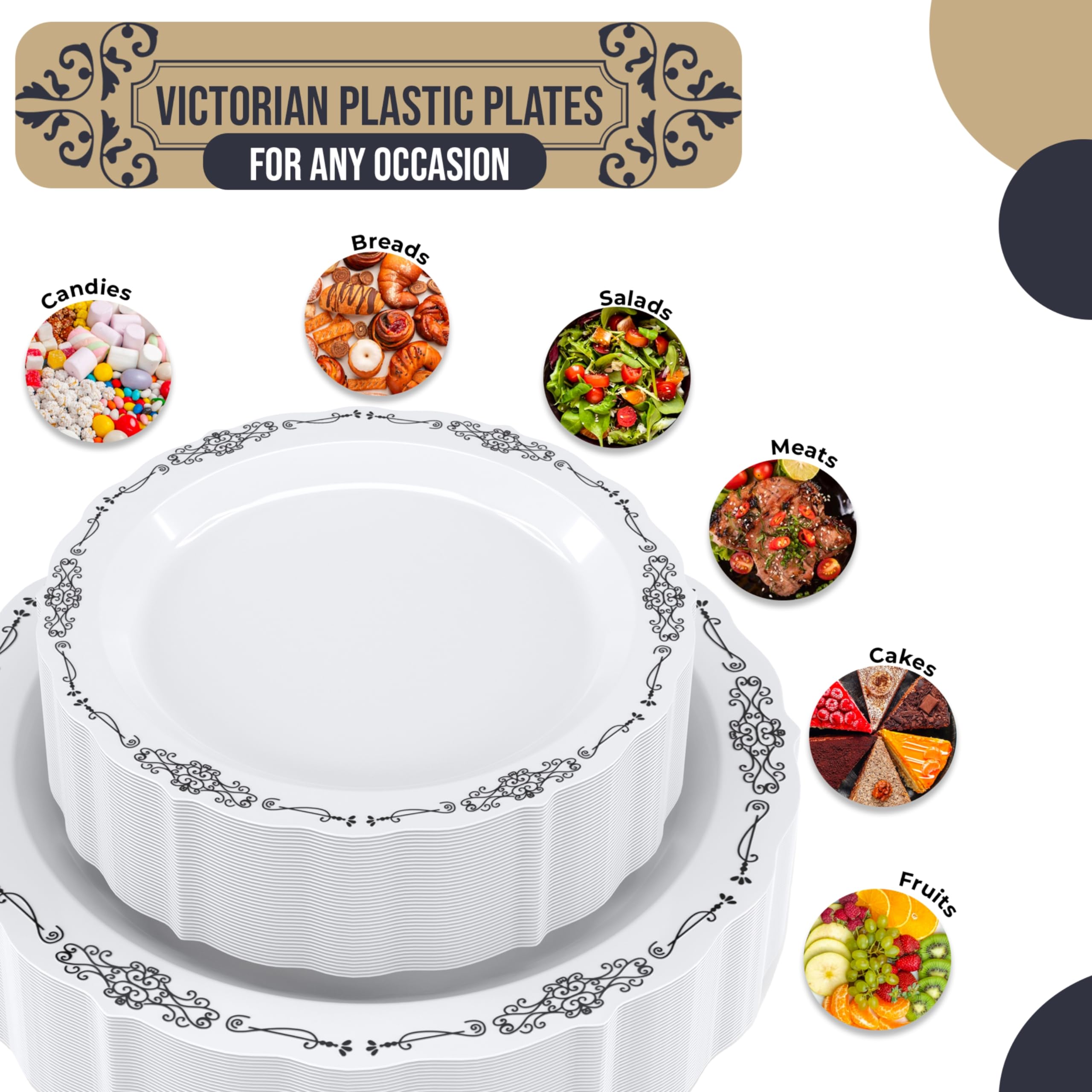 White/Black Victorian Design Plates | Combo Pack 40/40