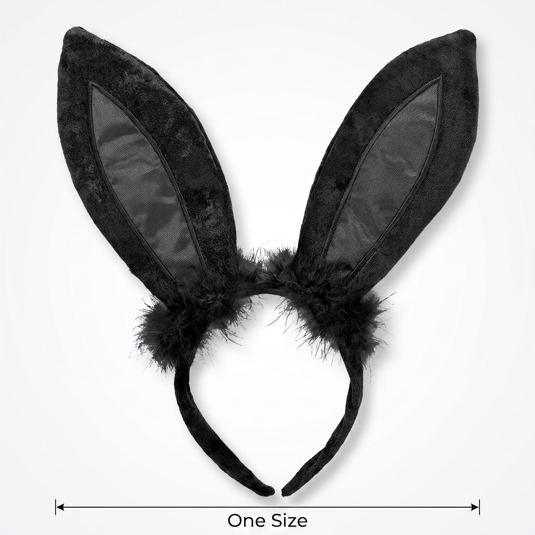 Black Marabou Bunny Ears Headband - Elegant Halloween Costume Accessory