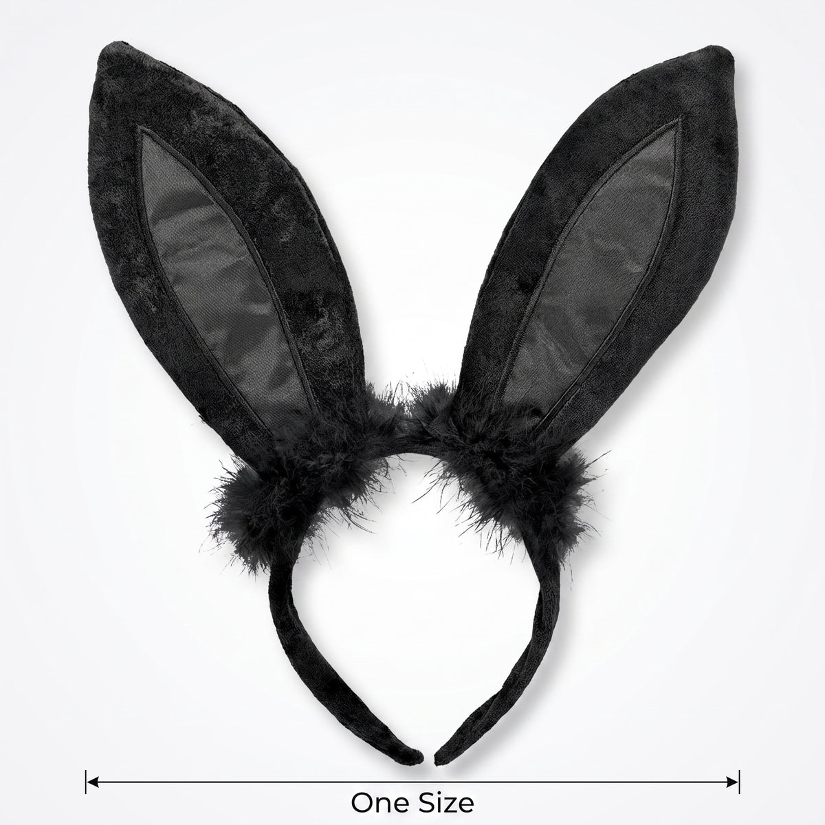 Black Marabou Bunny Ears Headband - Elegant Halloween Costume Accessory