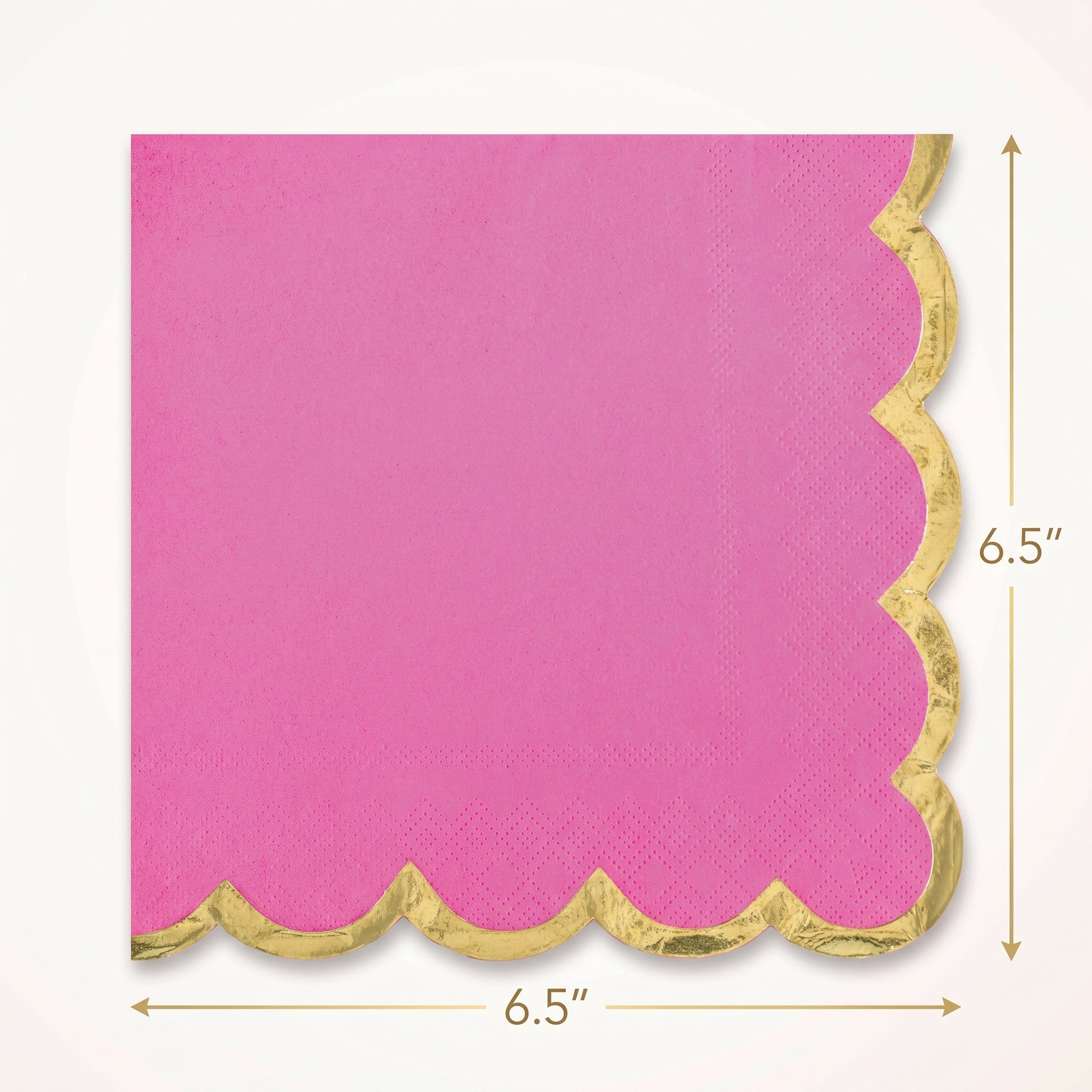 Bright Pink Scalloped Edge Luncheon Napkins with Gold Hot Stamp - 6.5 in. x 6.5 in.