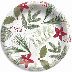 Festive Holly Berry 8.5" Round Paper Plates