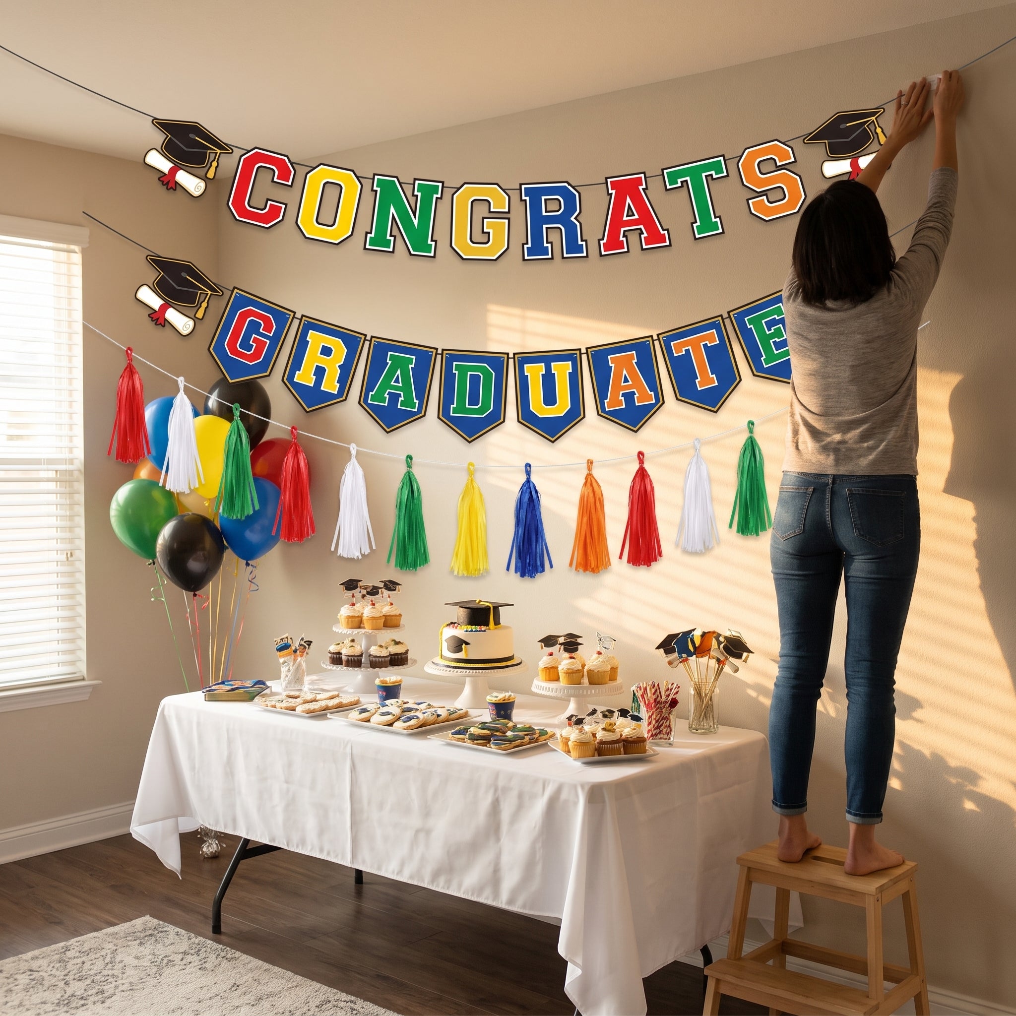 Congrats Grad Pennant Banner Kit, Multi-Coloured, 12 ft