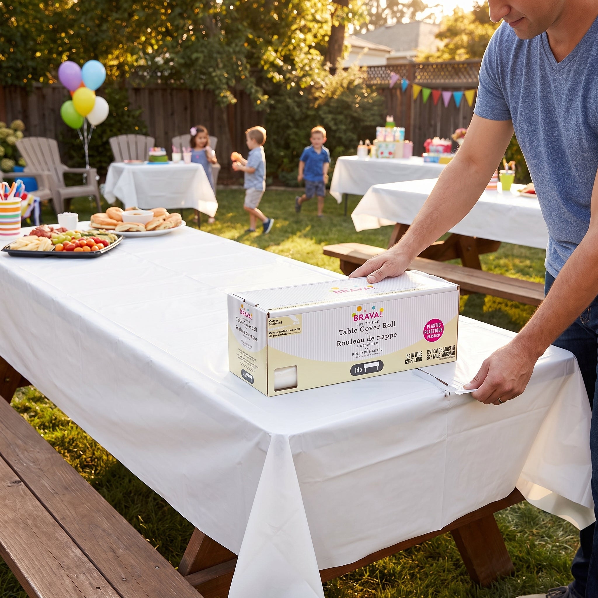 Vanilla Cream Plastic Table Cover Roll with Slide Cutter - 54" x 126 ft