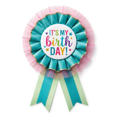 Happy Cake Day Birthday Award Ribbon, Pink/Green