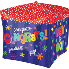 15" Geometric Congratulations Foil Balloon Cube