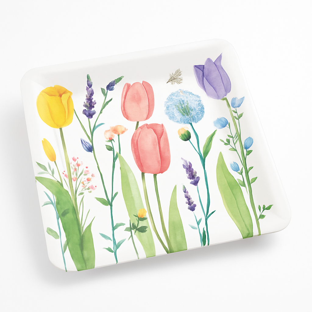 Spring Tulip Garden 10" Square Disposable Dinner Plates - 8 Pack